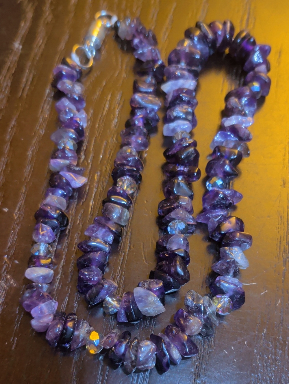 Lavender And Purple Amethyst Chip Necklace Magnetic Clasp 20" Long, 48g Weight